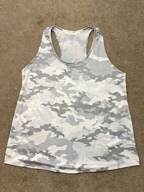 Athletic Works White and Gray Camo Racerback Tank